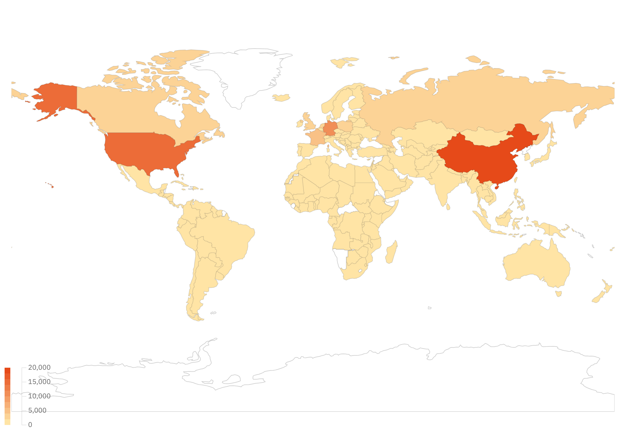 World Map showing number of exposed EPMD instances